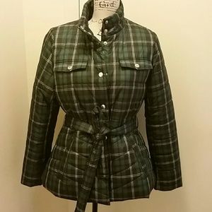 J.Crew Plaid belted puffer jacket